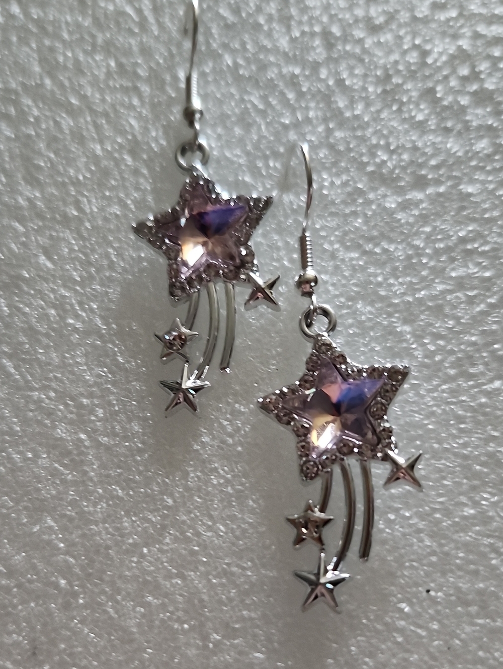 Hand Crafted Pinkish Purple Star Shooting Earrings with Silver Accents